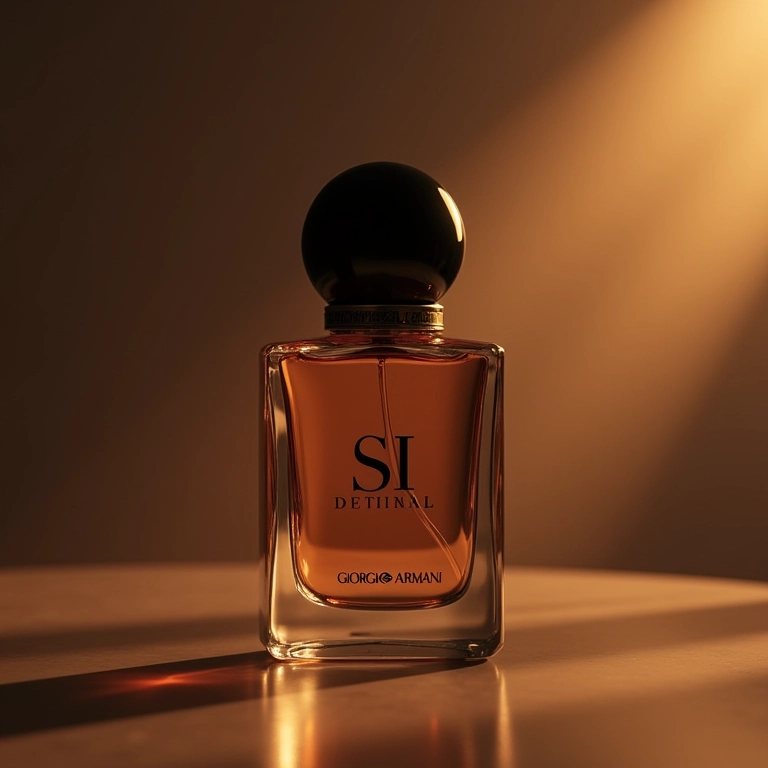 Frasco do Giorgio Armani Si em um ambiente elegante italiano, com iluminação suave.